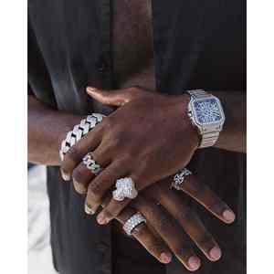 Montre squelette en or blanc 14 carats 42 mm avec moissanite 14,1 carats et bijoux de luxe pour bagues - Product Image 3