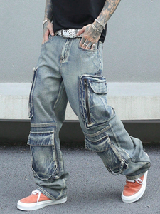 Pantalones de trabajo de peso pesado ecológicos para hombre de hip-hop Vintage de moda diseño de marca suelo abandonado multibolsillo a cuadros de talla grande - Product Image 4