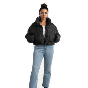 Chaqueta Corta de Invierno para Mujer, Elegante, Impermeable, Acolchada, con Cuello Alto, Forro de Nailon Transpirable, Diseño de Solapa, Acabado de Lona - Product Image 1