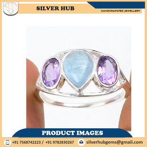 แหวนพลอยอเมทิสต์สีเงินแท้925ฐานสำหรับปาร์ตี้ - Product Image 2