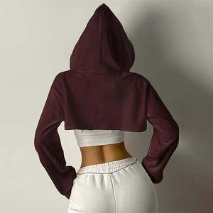 Nouveau Sexy couleur unie dos nu tenue décontracté vêtements pour femmes grande taille vêtements de plein air blanc respirant haut court pull à capuche - Product Image 4