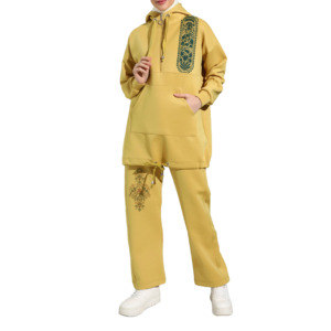 Vêtement de sport musulman pour femmes en gros OEM, motif uni, écologique, 100% coton, style de manches tendance, ensembles de survêtement islamiques - Product Image 5