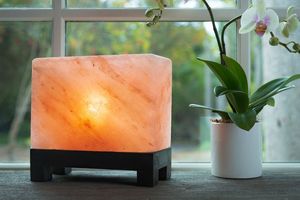 Lámpara de sal con base de madera cuadrada Luz de sal de roca del Himalaya natural para una decoración tranquila del hogar - Product Image 6