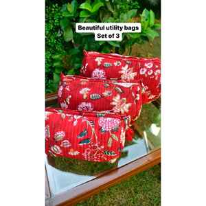 Juego de 3 Bolsas de Cosméticos de Estilo Vintage, Impresas a Mano, con Cierre, Ecológicas, Resistentes al Agua, con Asa Suave, para Viaje, Jaipur - Product Image 3