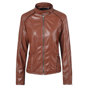 2024 New Design Women's Windbreaker <b>Real</b> <b>Leather</b> <b>Jacket</b> with Zipper Breathable Fabric <b>Jacket</b> with Inside & Pockets OEM Wholesale - Product Image 1