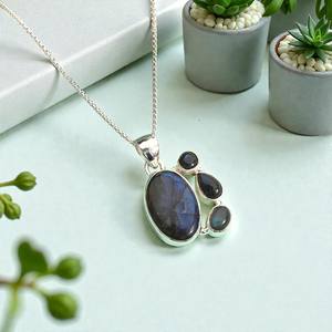 Colgantes de Plata de Ley con Piedras Facetadas, Labradorita Azul Fuego, Joyería de Plata al por Mayor - Product Image 2