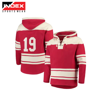Sudadera con capucha única personalizada para hockey, 100% algodón, equipo de sarga de aparejos, camiseta de hockey sobre hielo con capucha, camiseta de hockey con cordones - Product Image 1