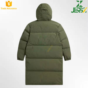 Veste de parka en toile décontractée unisexe à fermeture éclair longue verte manteau d'hiver entièrement doublé résistant à l'eau matelassé horizontal froid - Product Image 2