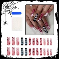 HYC-YY-649 Faux Ongles à Presser Halloween Crâne Sanglant Gothique Réutilisables Couverture Complète Design Horreur 24 Pièces