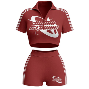 Conjunto de Camiseta de Manga Corta con Rayas Laterales y Pantalones Cortos a Juego para Mujer, Estilo Deportivo, Verano, Calidad OEM - Product Image 5