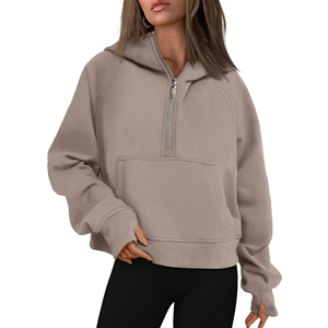 Femmes quart fermeture éclair sweats à capuche Baggy Boxy Fit 100% coton Street Style hiver pull hauts à la mode femmes sweats à capuche - Product Image 1