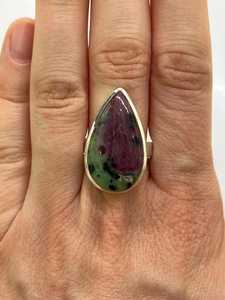 Anillo fino de plata de ley ajustable hecho a mano, regalo de joyería de boda para ella con lágrima, rubí, zoisita, piedra preciosa, único y elegante - Product Image 6