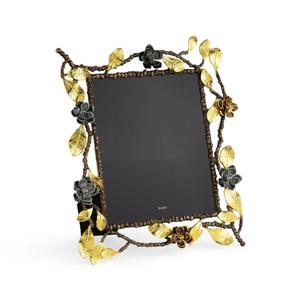 Marco de fotos de rama floral dorada vertical con hojas y flores metálicas Marco decorativo inspirado en la naturaleza elegante - Product Image 1