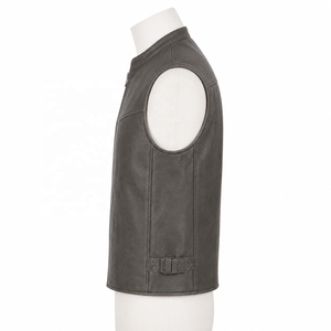 Custom <b>Men's</b> <b>Leather</b>/Polyester/Cotton Western Vest Sleeveless V Neck Casual <b>Waistcoat</b> Stand Collar Zipper Closure Summer - Product Image 5