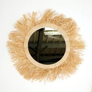 Espejos marroquíes hechos a mano con flecos, decoración boho para pared, marco artesanal de rafia, decoración natural para el hogar, diseño étnico único, idea de regalo. - Product Image 1