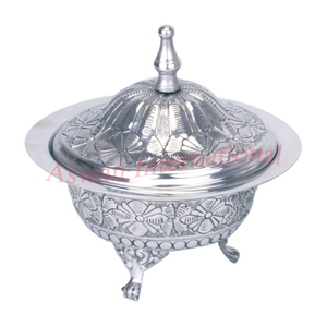 Pots Khajoor en métal arabe et bols à Date en Aluminium polis faits à la main, emballage et Logo personnalisés - Product Image 1