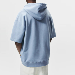 Sudadera universitaria French Terry personalizada, sudaderas lisas al por mayor, sudaderas con capucha de verano azul cielo, hombros caídos, sudaderas con capucha de manga corta para hombre - Product Image 6