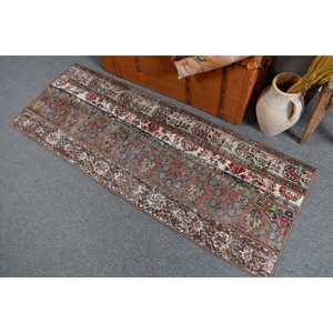 Tapis turc vintage, tapis de 2,1 x 5,6 pieds, tapis à bordures rouges et bleues - Product Image 3