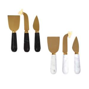 2024 Colección de precio más bajo de fábrica Juegos de queso de acero inoxidable Hermoso mármol y acero inoxidable con herramientas de queso chapadas en oro - Product Image 1