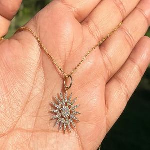 14K Sun Lab Grown Diamond Pendant Solid Gold Lab Grown Diamond Collar DE BODA Collar de mujer para joyería de aniversario - Product Image 4