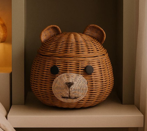 Panier de rangement en forme d'ours fait à la main en osier et en rotin Organisateur de jouets avec couvercle Paniers tissés - Product Image 4