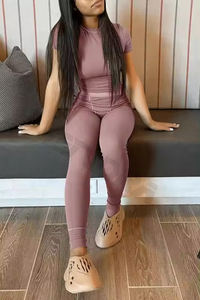 XS causal mujer conjunto chándal logotipo personalizado apretado Delgado 2 uds leggings pantalones Jogger conjunto mujer chándales - Product Image 5