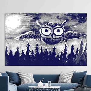 Arte en lienzo de búho azul marino: paisaje de pino, impresión moderna en vidrio, lienzo envuelto - Product Image 1