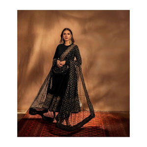 Diseñador de moda para bodas y fiestas, bordado pesado y trabajo de secuencia, Faux Georgette Anarkali, conjunto de vestido y Dupatta para mujeres - Product Image 1
