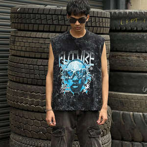 Wholesale Men's Solid Organic Cotton Washed Tank <b>Top</b> OEM/ODM Customized Logo Printed Knit O-Neck T-Shirt <b>Vest</b> Customized Color - Product Image 1