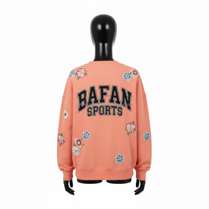 Women <b>Crewneck</b> Sweatshirt 320 GSM Soft Cotton Rich Fabric Peach Floral Embroidery Custom Logo Women breathable Sweatshirts - Product Image 2