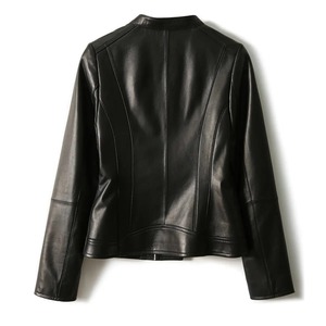 Recién llegado, chaqueta de cuero 100% con cuello levantado para mujer, abrigo de Moto, Top corto de cuero de motorista Camel genuino, chaquetas para mujer - Product Image 4