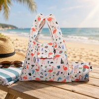 Sac de courses pliable réutilisable personnalisé en nylon RPET imperméable et écologique avec pochette