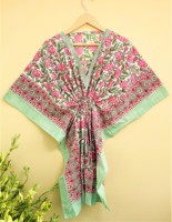 Caftán indio estampado a mano con motivos florales, 100% algodón, vestido largo de noche para mujer con falda, ropa de playa, 1 pieza