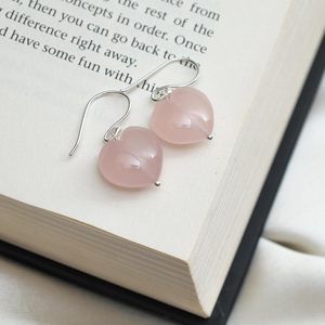 Gold Plated 925 Sterling <b>Silver</b> Heart Shape Rose Quartz <b>Earrings</b> Handmade <b>Dangle</b> <b>Earrings</b> Gemstone Jewelry for Women and Girls - Product Image 5