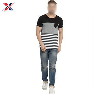 เสื้อยืดลายสีทึบมีสไตล์ใหม่สำหรับผู้ชายสวมใส่สบายๆในชีวิตประจำวันทำจากผ้าฝ้ายโพลีเอสเตอร์เสื้อเย็บและซัก - Product Image 1