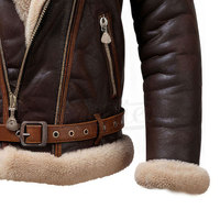 Chaqueta de Piloto de Cuero con Forro de Borrego para Hombre, Abrigo de Piel de Oveja, Chaqueta Abrigada para Invierno, Precio al por Mayor
