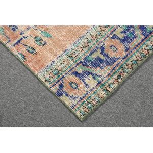 Alfombra Vintage de 2.2x5.4 pies, Alfombra Turca de Lana con Diseño Floral Azul - Product Image 5