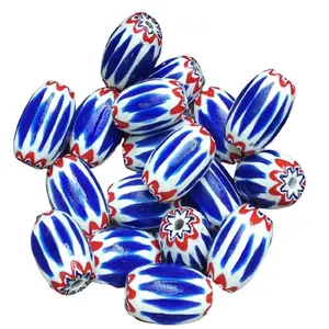 Vente en gros de perles colorées à chevrons pour la fabrication de bijoux de mode 8x12mm 10x14mm perles ovales en cristal au chalumeau perles en vrac - Product Image 1