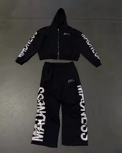 Hiver de haute qualité Hommes Zip up Pudding Screen Print Straight Legged Men's Tracksuit Sweatpants Hoodies Set With Zipper - Product Image 4