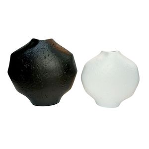 Vase à fleurs texturé moderne, style nordique minimaliste, noir mat et blanc, pot géométrique abstrait pour la décoration de la maison, centre de table de mariage - Product Image 1