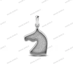 925 Sterling Solid Silver Horse Face Animal Charme Pingente Jóias Artesanato Handmade Encontrar Componente Pedra Ajuste Presente ou Mulheres