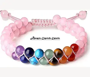 Premium quality Natural Rose quartz Chakra Beaded Adjustable Bracelet Genuine Items Buy Online From Amayra Crystals Export India