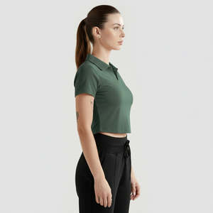 Col de chemise vert foncé pour polo femme - Product Image 3