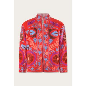 เสื้อแจ็คเก็ตปักลายดอกไม้สีแดงสำหรับสุภาพสตรี แบบสองด้าน ปักลายซูซานี บุหนังเย็บติดกัน บุใยฝ้าย เหมาะสำหรับฤดูใบไม้ผลิและฤดูหนาว - Product Image 1