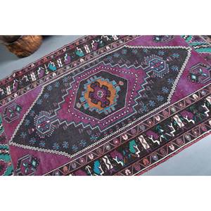 Tapis turc Vintage classique 4.4 X 8.1ft violet noir Patchwork Design fait à la main laine Polyester Latex pour salon couloir Rectangle - Product Image 5
