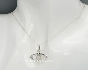 Pendentif en argent sterling massif 925 blanc arc-en-ciel pierre de lune style oeil mois de juin pierre de naissance - Product Image 3