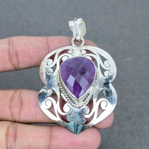 Estilo occidental elegante lujo plateado piedra preciosa moda latón fino joyería colgante amatista Natural fábrica personalizada - Product Image 2