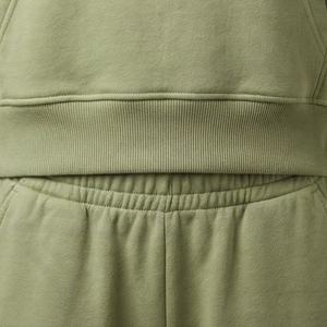 Customized High Quality Women <b>Sweatshirt</b> Stand Collar Long Sleeve Half <b>Zip</b> 100% Cotton Hoodies Regular Sports Pants Short Set - Product Image 5