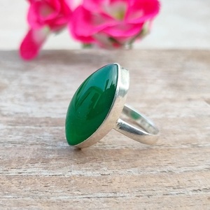 แหวนชั้นดีทำด้วยมือสีเงิน925เรือนพลอยโอนิกซ์สีเขียวธรรมชาติฝาการตั้งค่าครบรอบแต่งงานแบบคลาสสิกของขวัญหมั้นหมาย - Product Image 2