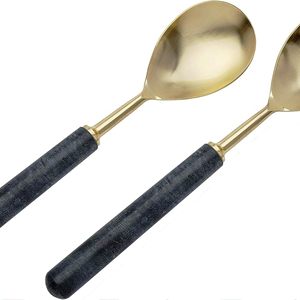 Juego de cubiertos de servidor de ensalada de cobre y latón de acero inoxidable blanco y negro herramientas de servicio de cocina con espátula Material de Metal - Product Image 2